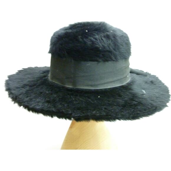 Vintage Black Edwardian Angora Fur Hat with Ribbon Bow Merrimac main image 8